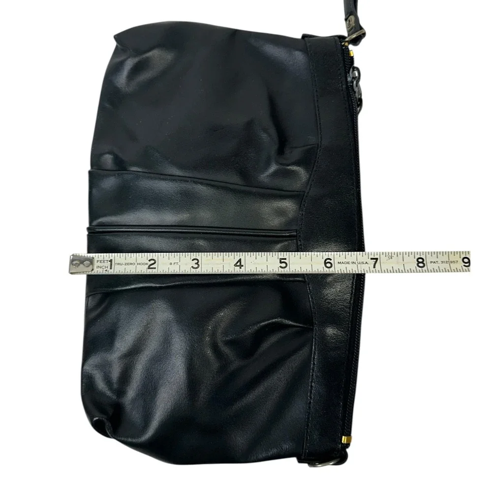 VTG Holiday Fair Wristlet Clutch Bag Womens Black Leather Look Zip Pouch Evening